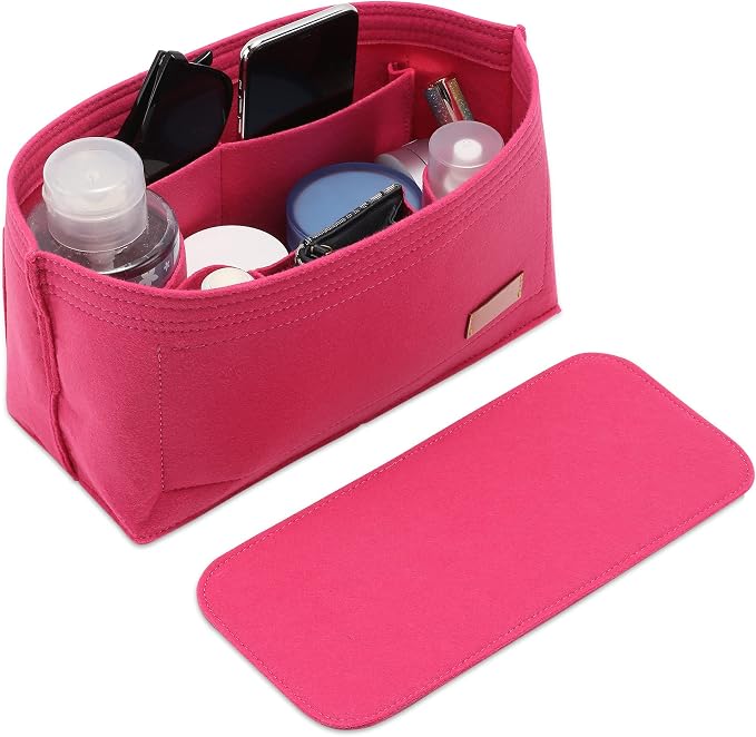 Doxo Purse Organizer Insert for Handbags & Base Shaper 2pc Set, Felt Neverfull MM Organizer Insert, Tote Bag Organizer with Zipper Pocket and Bottle Holder, Fit Speedy 30 Neverfull MM and More,Rose-L by Doxo