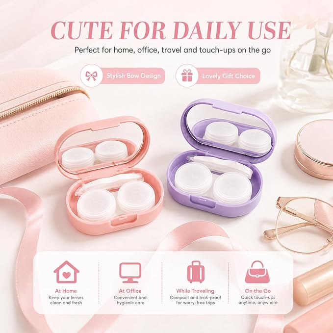 Cute Bow Contact Lens Case, Portable Travel Contact Lens Holder with Mirror, Aesthetic Bow Tie Contact Lenses Kit for Daily & Travel Use (#Style C) - Image 2