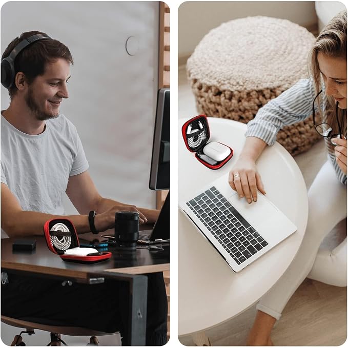 1 Pack Square Earbud Case Storage Bag with Carabiner, Red | Portable EVA Carrying Case, For Wired/Wireless Headphones, SD Card Storage, Camera Chip - Image 5