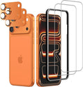 Screen Protector for iPhone 17 Pro 6.3 inch +2 Pack Orange Metal Camera Lens cover Protector by WowFluy