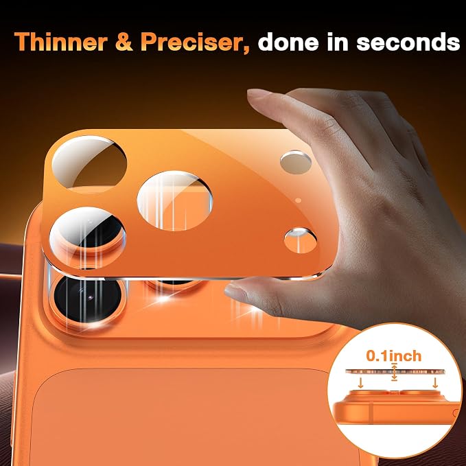 YWXTW [0 Bubbles for iPhone 17 Pro Camera Lens Protector, Full Coverage Tempered Glass Lens Screen Protector for iPhone 17 Pro Accessories, Case Friendly, HD Clear, 3 Pack (Cosmic Orange) - Image 6