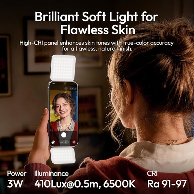 Ulanzi GL01 Magnetic Selfie Light LED Dual Fill for MagSafe iPhone 17 16 15 | Rechargeable Type-C 2700K-6500K Pocket Phone Light, Dual Sided Adjustable Brightness Phone Lighting for Vlog makeup Selfie - Image 6