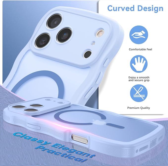 BENTOBEN Magnetic for iPhone 17 Pro Max Case, Cute Wavy [Full Camera Protection][Compatible with MagSafe] Matte Anti-Slip Bumper Women Girls Boys Protective Cover for 17 ProMax 6.9", Mist Blue - Image 2