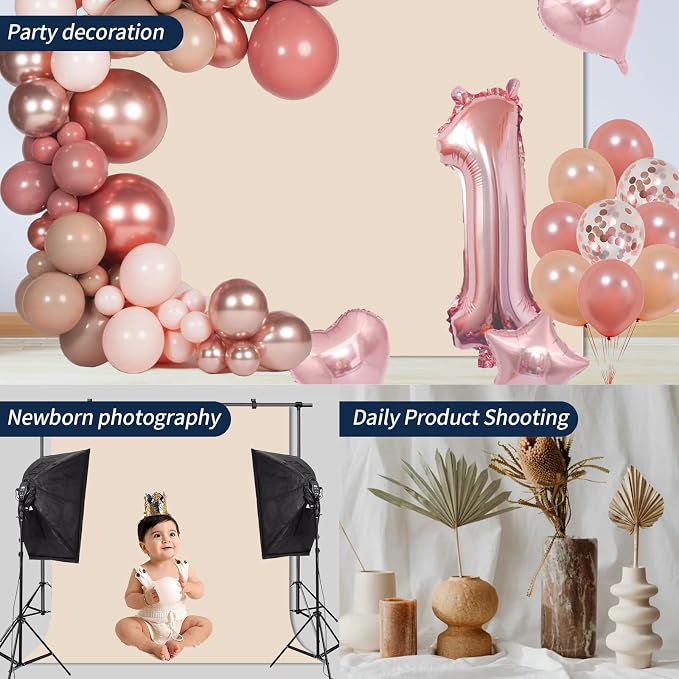 Beige Photo Backdrop for Photoshoot Solid Color Background 6x9 ft | Cream Photography Photobooth Curtain for Headshot, Homestudio, Portrait, Video, Meeting, Easy to Install, Washable Fabric - Image 4