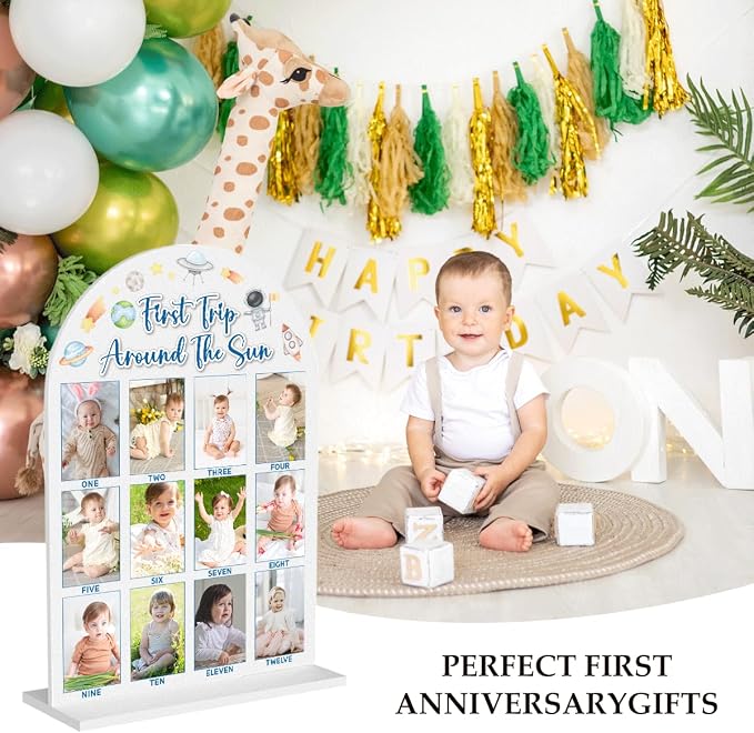 My First Year Photo Board Baby Milestone Signs One Year of Baby Photo Board, Best Babies Keepsake 10x14 Inches Acrylic Sign Decor Fits 2" x 3" Photo A16 - Image 3