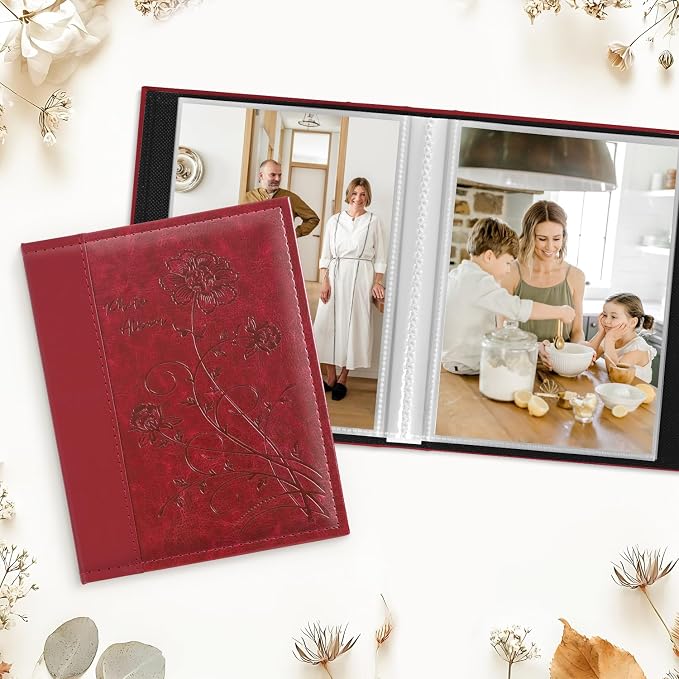 Artmag Photo Album 5x7 2 Packs Clear Pages Pockets Leather Cover Slip Slide in Photo Album Book Each Holds 100 Vertical 5x7 Photos Picture Book for Wedding Family (Red) - Image 3