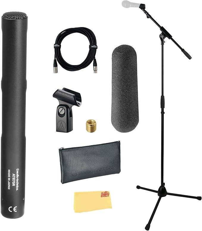 Audio-Technica AT875R Line + Gradient Condenser Microphone Bundle with Stand, XLR Cable, and Austin Bazaar Polishing Cloth by Unknown