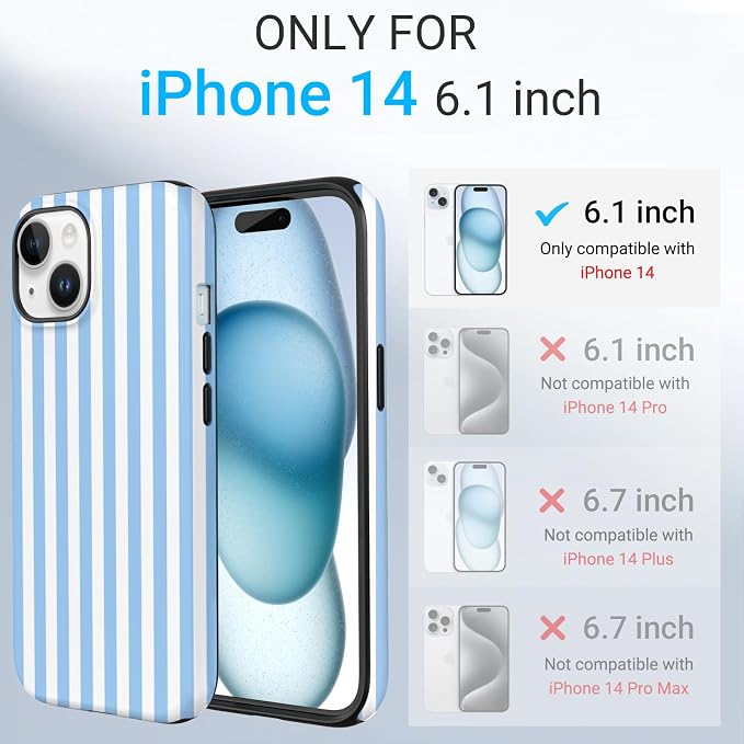 TPU Phone Case for iPhone 14, MagSafe Wireless Charging Compatible, Shockproof Slim Fit Protective Cover with Anti-Yellowing & Raised Camera Protection (Blue Stripe, iPhone 14) - Image 2