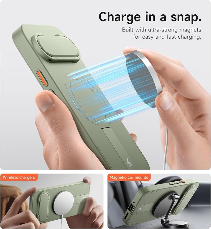 SURITCH for Google Pixel 9 Pro XL Phone Case, Compatible with MagSafe, Protective Cover with Camera Cover & Adjustable Metal Kickstand for Pixel 9 Pro XL -Sage Green - Image 3