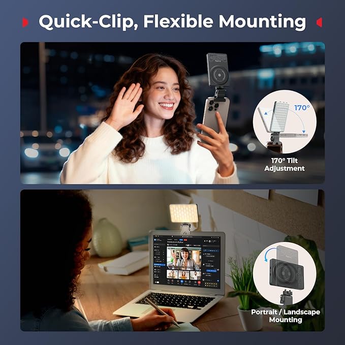 SmallRig M3 Magnetic Selfie Phone Light with Clip, Portable Light | 2000mAh, 120 LEDs, 2700K-6500K, for Content Creators Video Recording, for iPhone/Laptop/Camera/Webcam (Ink Blue) - 5505 - Image 4