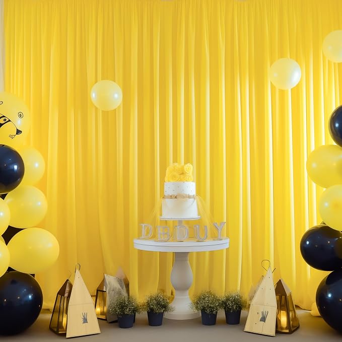 Yellow Backdrop Curtains-Wrinkle-Free Polyester Photography Drapes Party Curtain Background for Baby Shower Wedding Decorations- 32 X10FT (Yellow) - Image 7