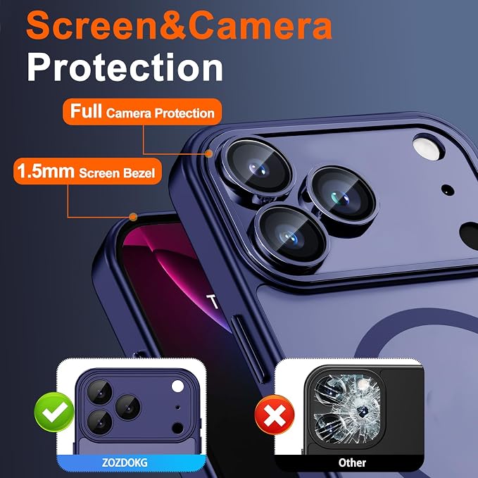 Magnetic for iPhone 17 Pro Case with Privacy Screen Protector, Blue | Full Camera Protection, Compatible with MagSafe, Translucent Matte Shockproof Phone Protective Cover for iPhone 17Pro - Image 6
