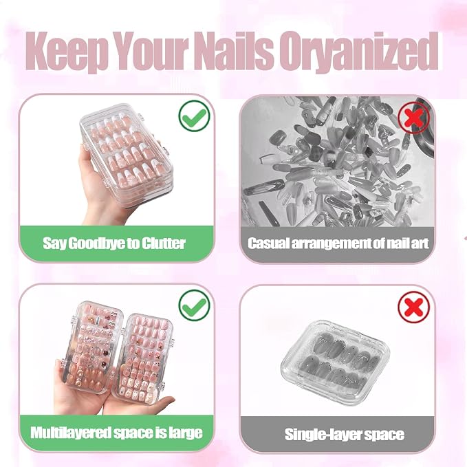 2 Pack Tri-Fold Press On Nail Organizer Case - 4-Page Portable Storage Box for Fake Nails, Clear PET Plastic Travel Holder (6×3.2×1.8 inch) - Image 3