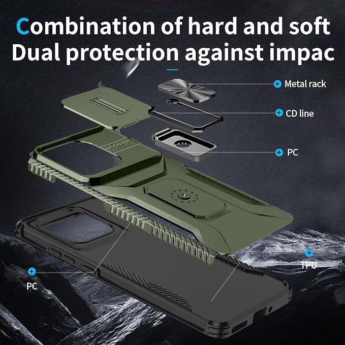 for Moto Edge 2025 Case,with Sliding Camera Lens Cover,HD Screen Protector,360° Rotating Kickstand,AYMECL Military-Grade Shockproof Protective Cover for Motorola Moto Edge 2025,Army Green - Image 5