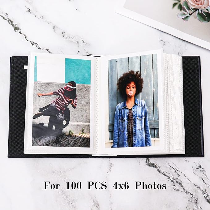 Vienrose Photo Album 4x6 Holds 100 Photos, PU Leather Cover Picture Book with 100 Horizontal Pockets, Slip-in Photo Album for Wedding, Baby Memories, Family, Acid-Free Photo Storage Gift, Black - Image 2