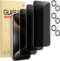 3 Pack Privacy Screen Protector for iPhone 15 +3 Pack Camera Lens Protector with Tempered Glass, Touch Sensitive and Case Friendly (iP-15） by Cutebe