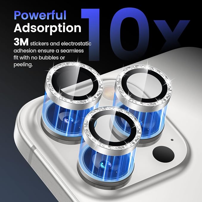 Tensea Camera Lens Protector for iPhone 16 Pro Max/16 Pro/15 Pro Max/15 Pro | Metal Aluminum Alloy Tempered Glass Cover Bling Camera Screen Protector Accessories, Case Friendly - Image 4