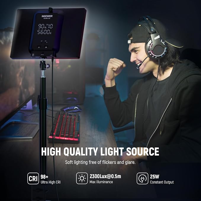 NEEWER 25W 12.9" Streaming Key Light with Desk Stand/2.4G Remote/USB Transmitter, PC/Mac APP Control 2300Lx/0.5m 2900-7000K CRI98+ Dimmable Edge Lit Video Panel Light for Webcam Laptop Zoom, GL25B | USB Transmitter, PC/Mac APP Control, 2300Lx/0.5m, 290... - Image 3