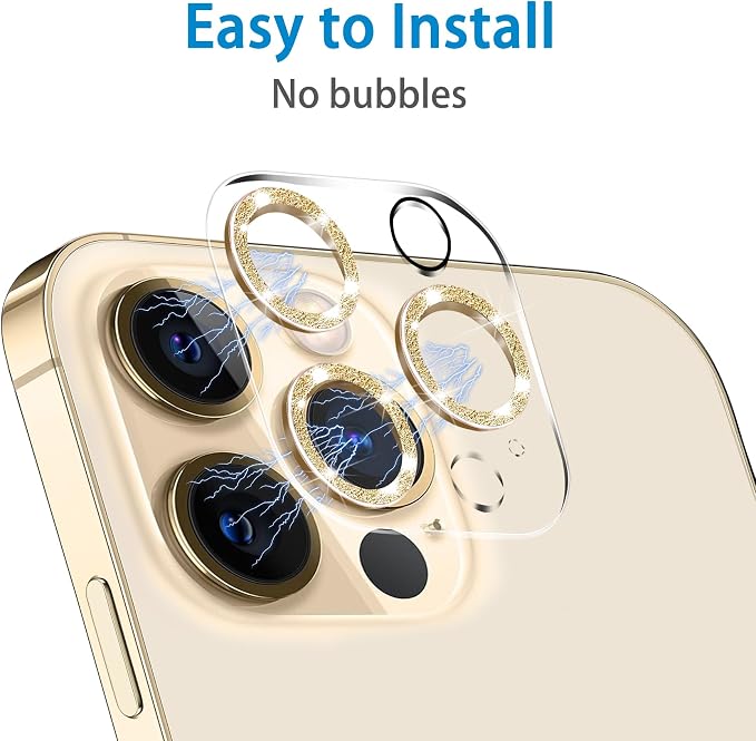 Dengduoduo 3 Pack Tempered Glass Camera Lens Protector for iPhone 12 Pro Max 6.7" Bling Glitter Sparkle, Ultra HD, 9H Hardness, Anti-Scratch, Case Friendly, Easy to Install [No Affect on Night Shots] - Image 6