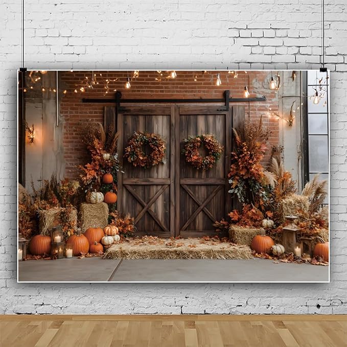 5x3ft Fall Thanksgiving Backdrop Pumpkins Autumn Harvest Pumpkins Barn Photography Background Hay Maple Leaves Birthday Party Decorations Banner Photo Booth Props - Image 4