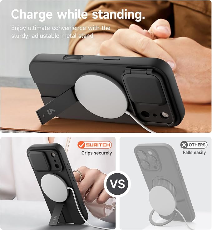 SURITCH for iPhone 17 Pro Max Case with Camera Control Cover, Camera Cover and Adjustable Kickstand, Compatible with MagSafe, Shockproof Bumper Protective Cases 6.9 Inch, Black - Image 5
