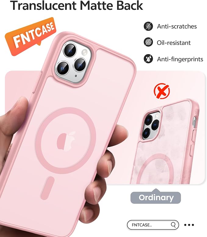 FNTCASE for iPhone 11 Pro Case, Fit for Magsafe, Translucent Matte Back | Magnetic Phone Cases, 14FT Military Grade Drop Protection, Shockproof Bumper, Slim Protective Cover, Light Pink - Image 6