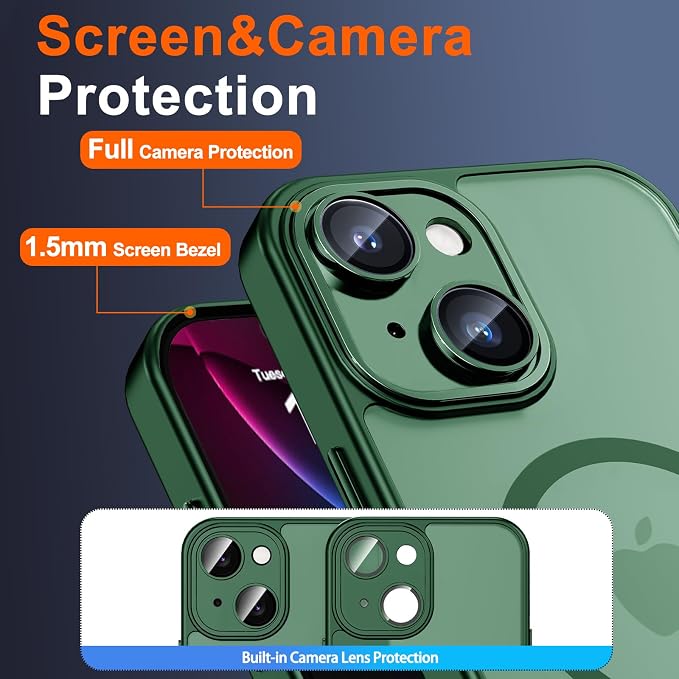 for iPhone 14 Case with Privacy Screen Protector, Green | Full Camera Protection, Translucent Matte Magnetic, Compatible with MagSafe, Shockproof Phone Cover, Slim Fit - Image 6