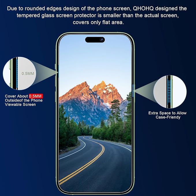 QHOHQ 3 Pack Screen Protector for iPhone 15 Plus [6.7 Inch] with 3 Pack Camera Lens Protector, Tempered Glass Film, HD Clear, 9H Hardness, No Bubbles, Case Friendly - Image 3