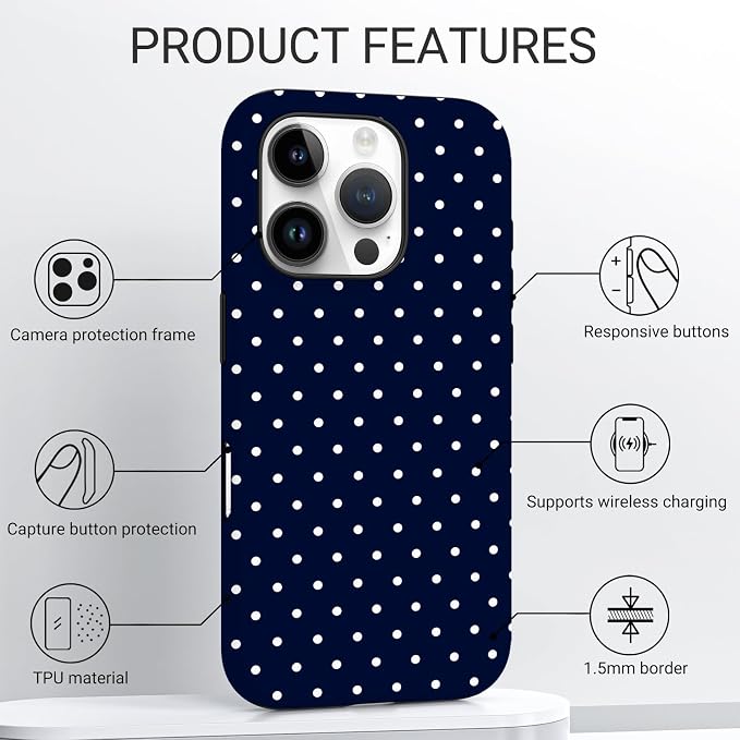 TPU Phone Case for iPhone 16 Pro Max, MagSafe Wireless Charging Compatible, Shockproof Slim Fit Protective Cover with Anti-Yellowing & Raised Camera Protection (Polka dot 7, iPhone 16 Pro Max) - Image 4