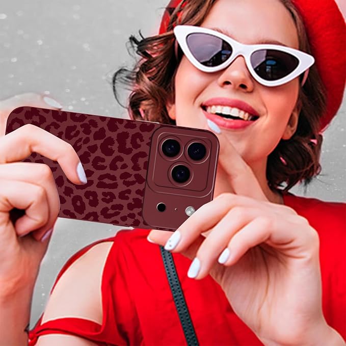 Cute Burgundy Cheetah Print Phone Case for iPhone 17 Pro Max 6.9" | Aesthetic Leopard Pattern Design Cover Full Camera Lens Protective Shockproof Soft Slim TPU Funda for Women Girls - Image 8