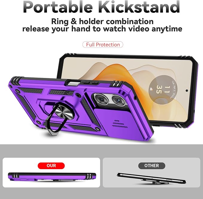 for Motorola Moto G 2025 / Moto G 2026 / Moto G Play 2026 Case, with Slide Camera Cover HD Screen Protector [Military Grade 16ft. Drop Tested] Ring Holder Kickstand Protective Phone Case, Purple - Image 7
