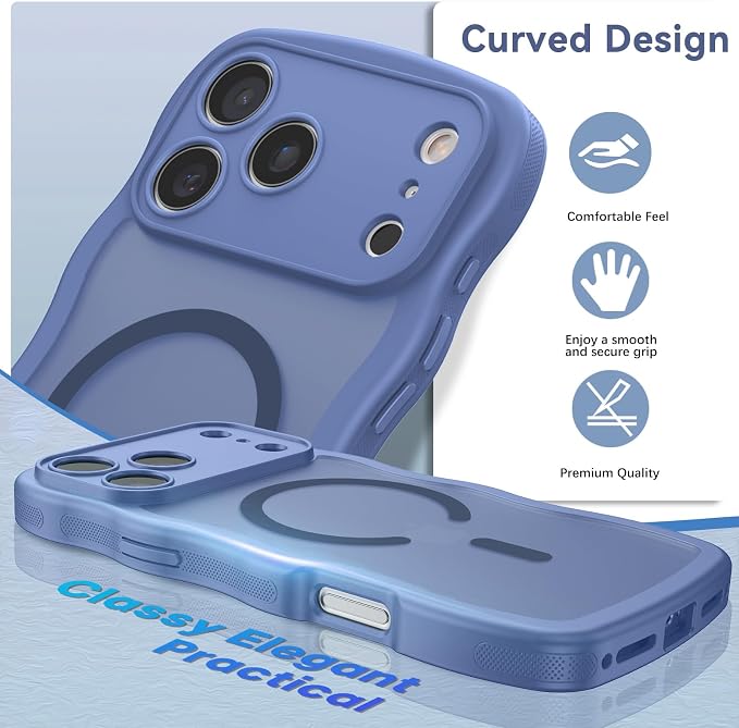BENTOBEN Magnetic for iPhone 17 Pro Case, Cute Wavy Full Camera Protection [Compatible with MagSafe] Matte Anti-Slip Bumper Women Girls Boys Protective Cover for 17 Pro 6.3", Sierra Blue - Image 5