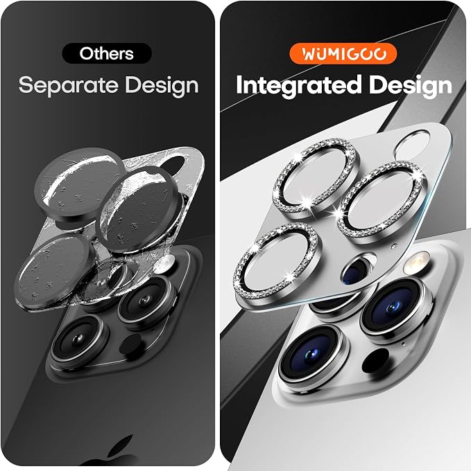Camera Lens Protector for iPhone 16/15/14 Pro Max & 16/15/14 Pro | Silver Diamond, Aluminum Alloy, 9H+ Glass Camera Cover, Nano Reinforced Adhesive, Anti-Drop, Anti-Scratch, Case Friendly - Image 2