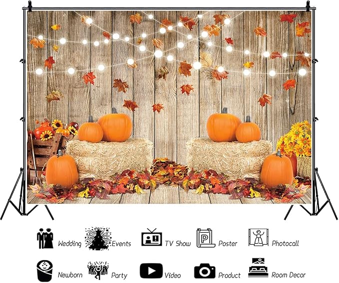 7x5ft Fall Thanksgiving Halloween Photo Backdrop Fall Backdrops for Photography Autumn Pumpkin Harvest Barn Background Friendsgiving Party Supplies Farm Harvest Banner Decor Photo Props - Image 4