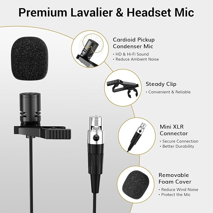 TONOR UHF Wireless Microphones System with Headset/Lavalier Lapel Mics, Bodypack Transmitter, Receiver, 4 * 10 Channels, 90 m/295ft Range for Live Singing Karaoke Church Party DJ, 4 Bodypack Mics - Image 6