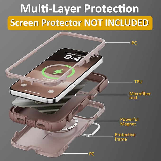 Follaroma Magnetic for iPhone 17 Pro Case with Camera Stand, Light Brown | Built-in Glass Camera Cover Stand,Compatible with MagSafe,Heavy Duty Shockproof Protective,Military-Grade Anti-DropDual Case - Image 6