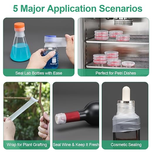 Paraffin Lab Sealing Film and Grafting Tape, 1.2 in x 591 in Self-Sealing Wrap for Plant Grafting, Petri Dishes, Test Tubes and Lab Use, BM-PSF-992, No Cutting Required - Image 2
