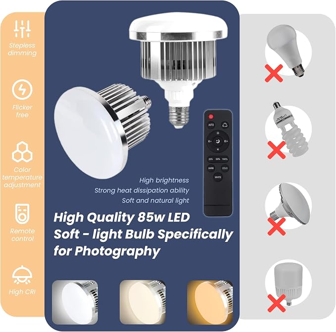 EZLucky 2-Pack 20" Octagonal Softbox Lighting Kit with 85W LED Bulbs | Two softbox lights with remotes and adjustable stands for portraits, videos, interviews, and product photography - Image 3