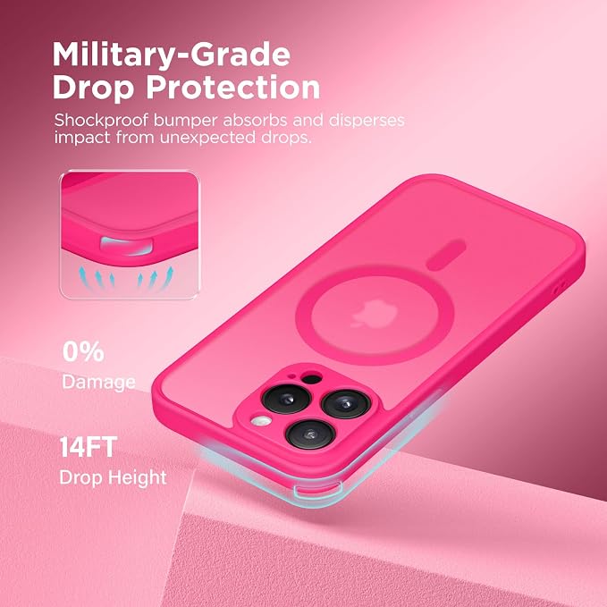 CAPRARO for iPhone 13 Pro Case, Compatible with MagSafe | Upgraded [Full Camera Protection] Shockproof Protective Slim Translucent Matte Magnetic Phone Case 6.1'', Hot Pink - Image 5