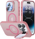 VOFATA for iPhone 15 Pro Max Case with Camera Cover Stand [Built-in 9H Camera Lens Protector][Fit for Magsafe] Military Grade Shockproof Translucent Matte Magnetic Phone Case 6.7", Pink by VOFATA