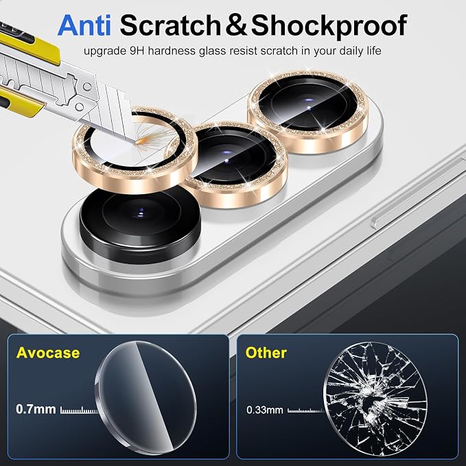 for Samsung Galaxy Z Fold 7 Camera Lens Protector, Individual Metal Ring Tempered Glass Lens Cover, [Strong Adsorption] Scratch Resistant Ultra-Thin HD Clear Lens Cover, 1 Set-Gold Sparkly - Image 3