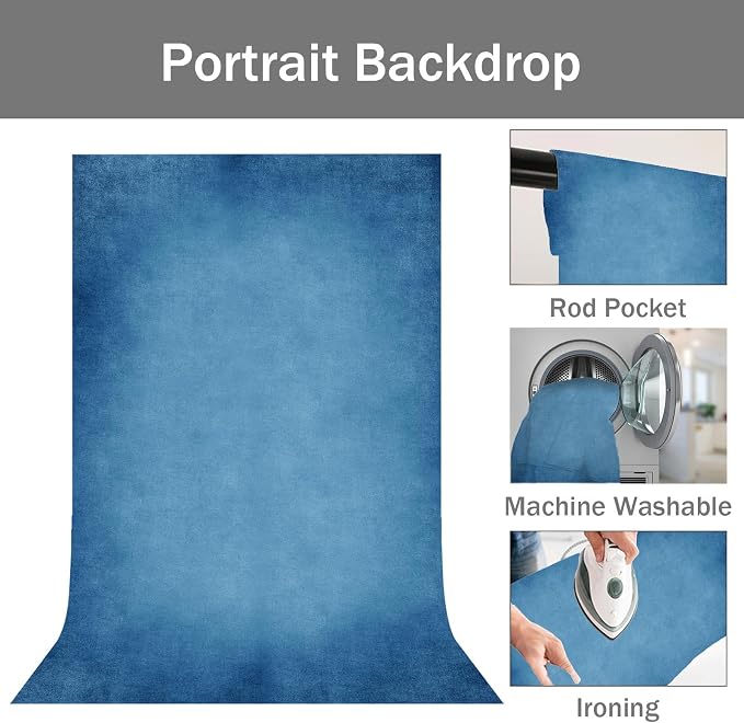 Blue Photography Backdrops for Photoshoot, Abstract Fabric 10x10ft | Vintage Studio Photo Backgrounds, Non Reflective, Easy to Use, for Portrait, Headshot, Product - Image 5