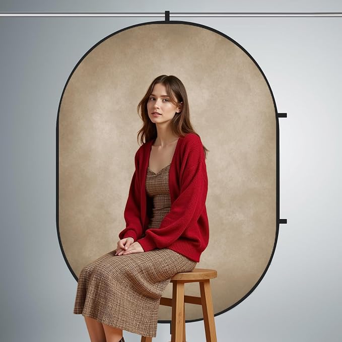 Kate Collapsible Backdrop Tan Gray Green Reversible Pop Up Backdrop 138 | Tan Gray Green Collapsible Backdrop, 5x6.5ft(1.5x2m), for Portrait, Self Tape, Video Conference - Image 2