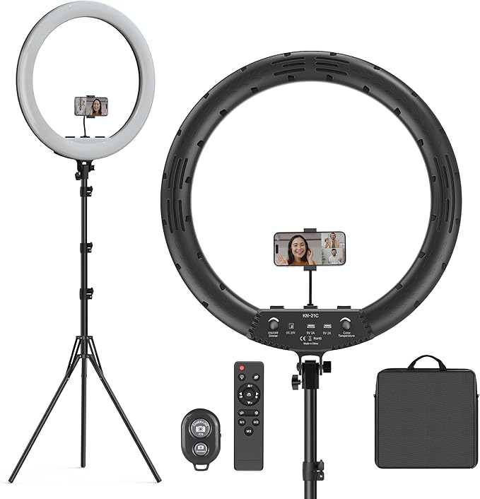 Hagibis 21 inch Ring Light with Stand Outer 55W 5600k Dimmable LED Light, Tripod Stand,and Phone Holder，Remote Controller,Carrying Bag ，CRI 97+ 2540lux, for Streaming Home Office Zoom Call Lighting by Hagibis