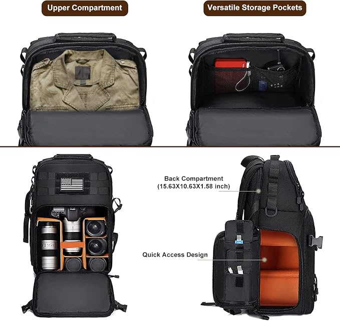 MOSISO Camera Backpack, DSLR/SLR/Mirrorless Tactical Camera Bag Case | Photography Bag with Laptop Compartment Compatible with Canon/Nikon/Sony, Black - Image 2