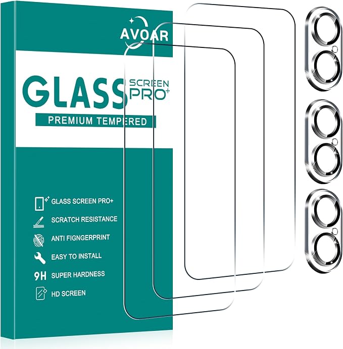 3+3 Pack Glass Screen Protector for iPhone 16, 6.1 Inch | Camera Lens Protector, HD Clear Tempered Glass Film, Anti-Scratch, Bubble Free, Case-friendly by AVOAR