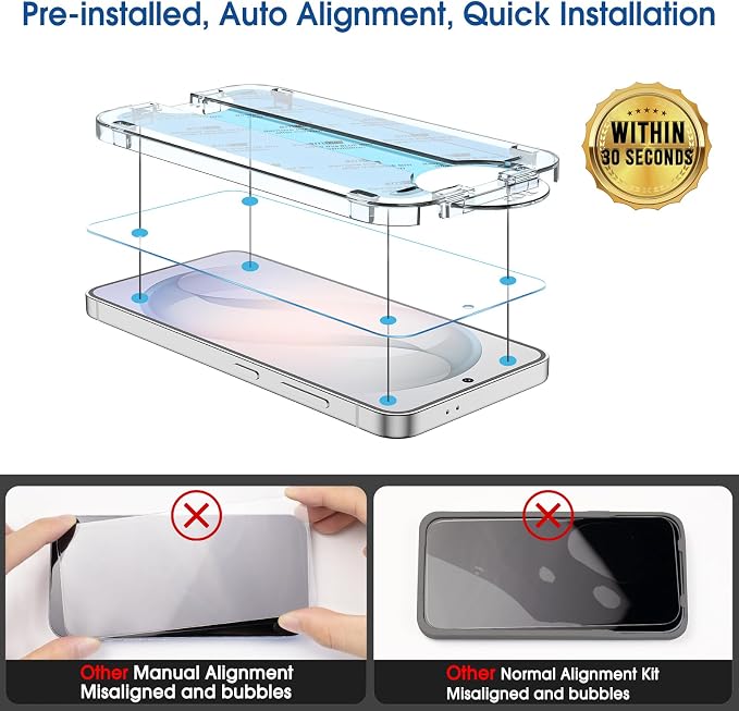amFilm OneTouch for Samsung Galaxy S26+ Plus Screen Protector TemperedGlass | Auto-Alignment 30s Install with Camera Lens Protector, Bubble Free, Case Friendly, Anti-Scratch [2+2 Pack] (S26P-6.7'') - Image 3