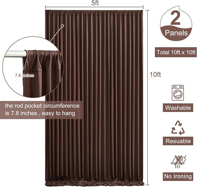 10x10 Brown Backdrop Curtain for Parties Wedding Wrinkle Free Brown Photo Curtains Backdrop Drapes Fabric Decoration for Birthday Party Baby Shower 5ft x 10ft,2 Panels - Image 5