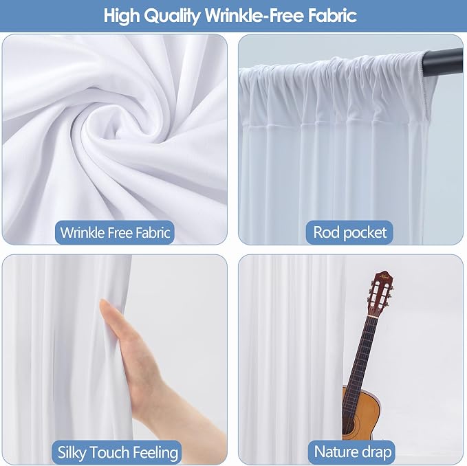 30x10ft Wrinkle Free White Backdrop Curtain for Parties Soft Fabric Drapes Wedding White Curtain Backdrop for Birthday Party Decorations Background for Photography 5x10ft, 6 Panels - Image 4