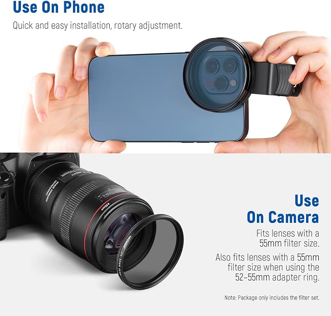NEEWER 55mm ND + CPL + Star + 4 Graduated Color Filter Set | With Phone Lens Clamp, Compatible with iPhone 17 16 16e 15 14 Pro Max Plus Samsung Galaxy S26 S25 Ultra - Image 6